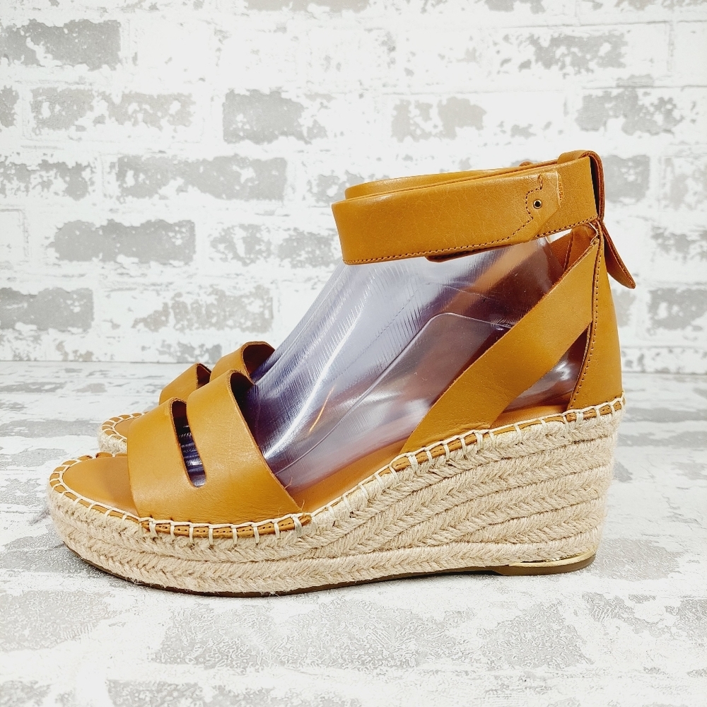 Franco Sarto Callia Tan Wedge Sandals With Velcro Closure